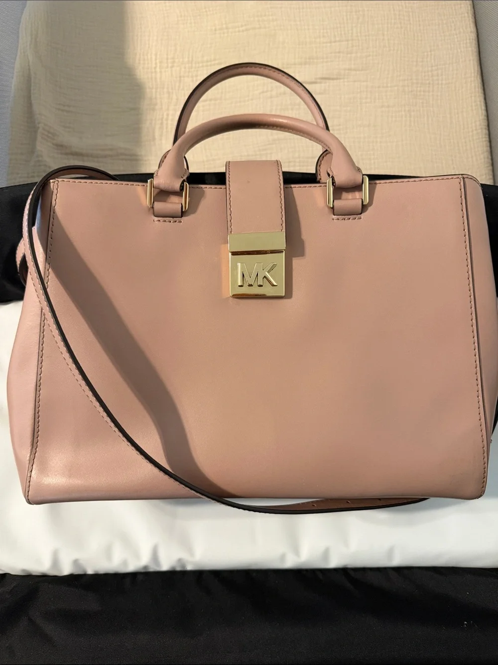 Michael Kors Pink Leather Satchel with Gold MK Lock